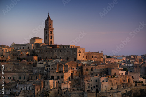 The old city from Murgia Plateau, Matera, Basilicata, Italy, Europe.