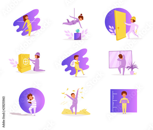 Robbers. Vector. Cartoon. Isolated art Flat Character Violet