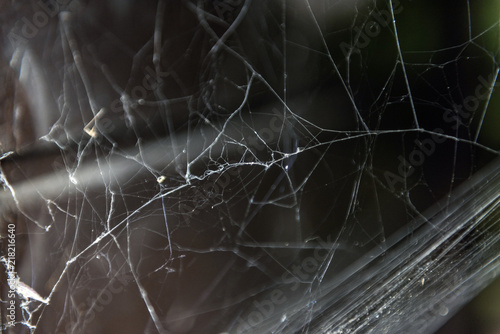 white web spliced in a corner of a black woodburner - detail