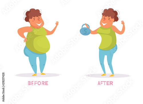 Before, after, sport Vector. Cartoon. Isolated art on white background.