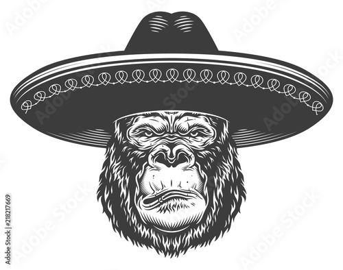 Serious gorilla in monochrome style