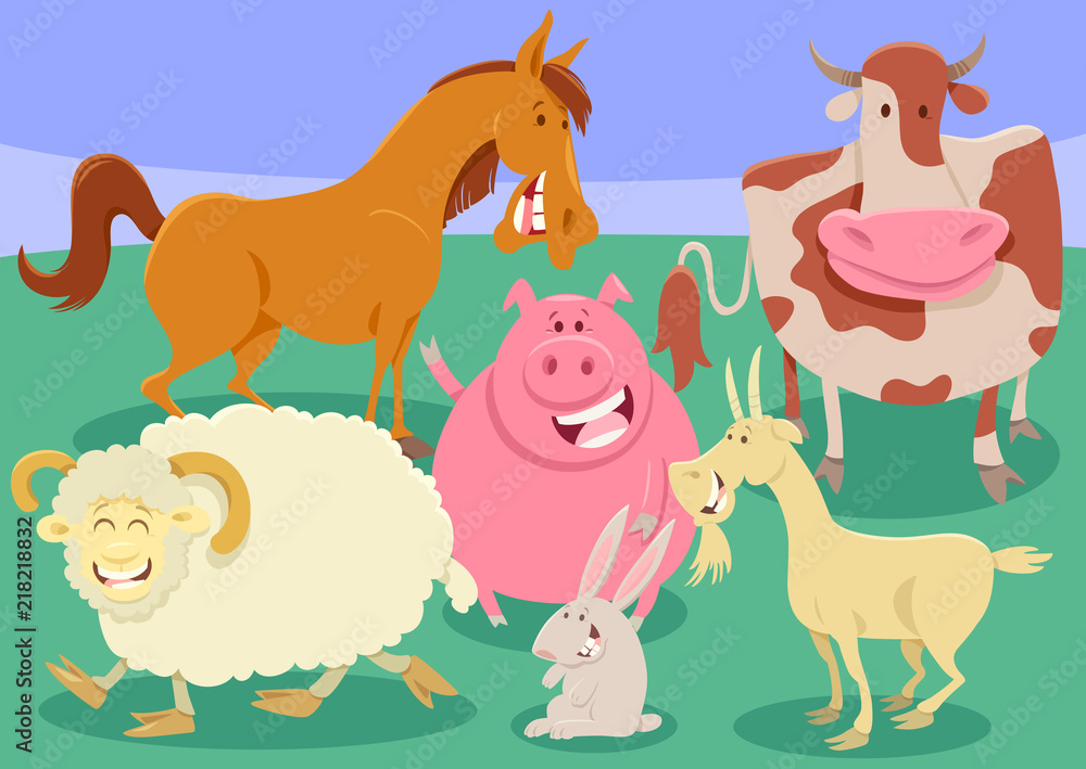 Fototapeta premium farm animals group cartoon illustration