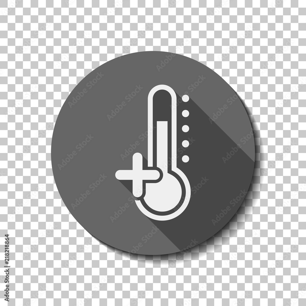 Thermometer, hot. above zero temperature. flat icon, long shadow Thermometer, hot. above zero temperature. flat icon, long shadow