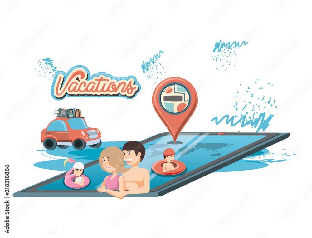 family vacations in pool vector illustration design