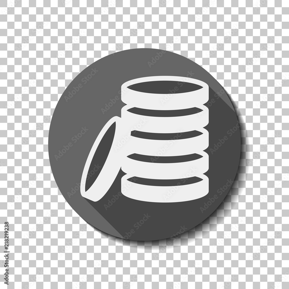 Coin stack icon. flat icon, long shadow, circle, transparent gri Coin stack icon. flat icon, long shadow, circle, transparent gri