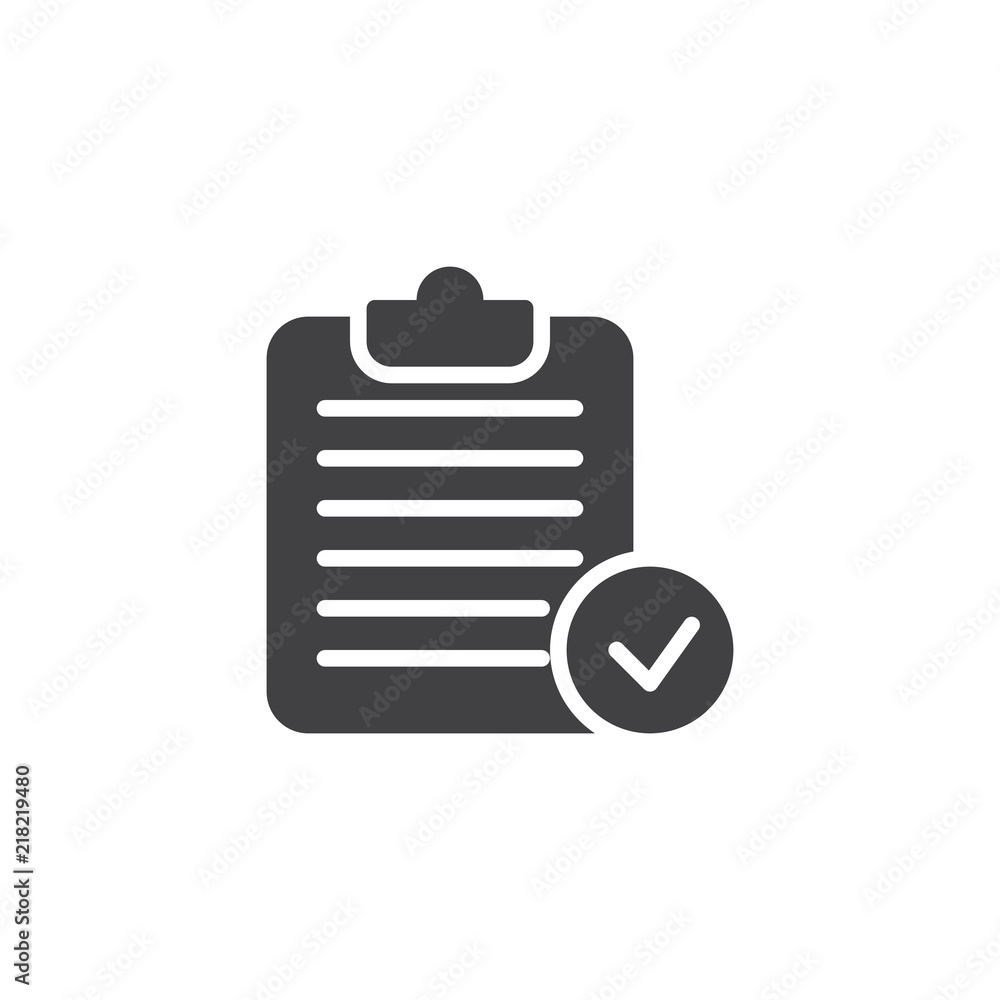 Clipboard Check Mark vector icon. filled flat sign for mobile concept and web design. Checklist simple solid icon. Symbol, logo illustration. Pixel perfect vector graphics Clipboard Check Mark vector icon. filled flat sign for mobile concept and web design. Checklist simple solid icon. Symbol, logo illustration. Pixel perfect vector graphics