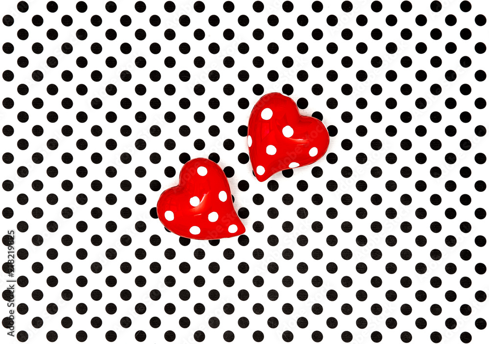 Red hearts black white polka dot background Stock Photo | Adobe Stock