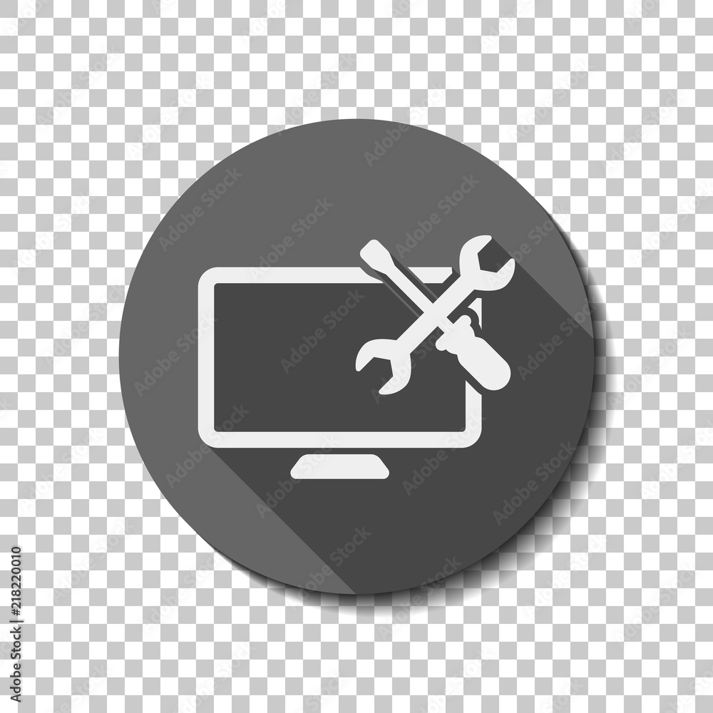 Computer repair service. flat icon, long shadow, circle, transpa Computer repair service. flat icon, long shadow, circle, transpa