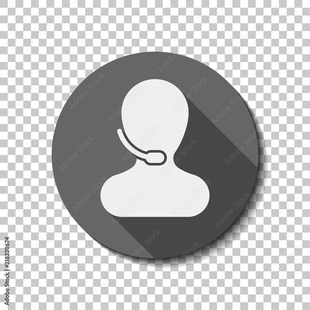 Person with microphone. Call center. flat icon, long shadow, cir Person with microphone. Call center. flat icon, long shadow, cir