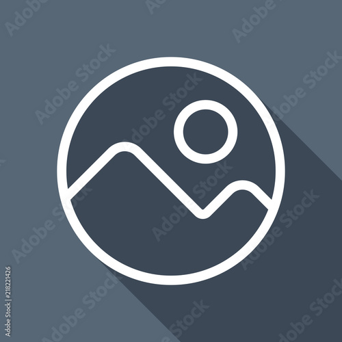 Simple picture icon. Linear symbol, thin outline. White flat ico