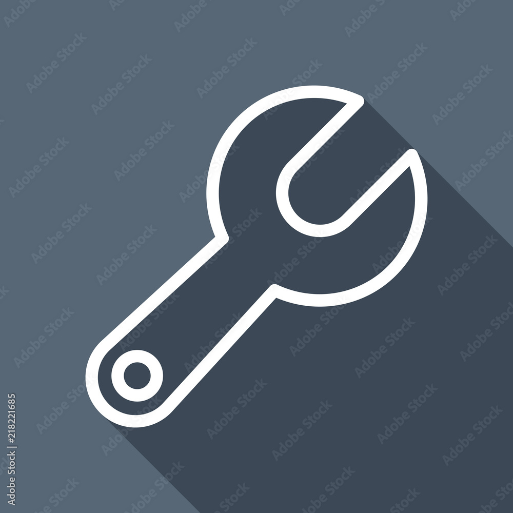 Simple wrench. Linear, thin outline. White flat icon with long s Simple wrench. Linear, thin outline. White flat icon with long s