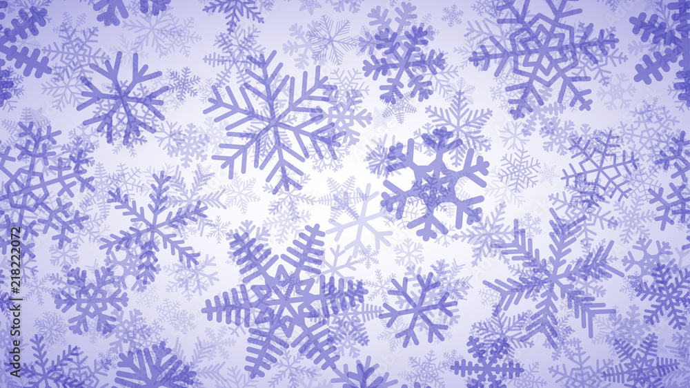 Christmas background of many layers of snowflakes of different shapes, sizes and transparency. Blue on white Christmas background of many layers of snowflakes of different shapes, sizes and transparency. Blue on white