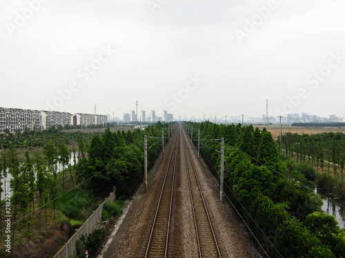A Railway Line and Rows of Trees