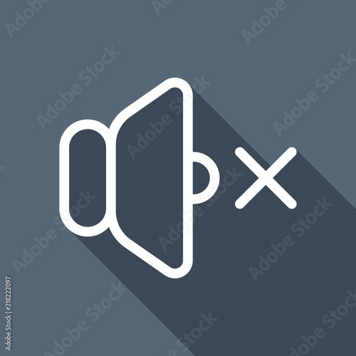 volume mute icon. White flat icon with long shadow on background