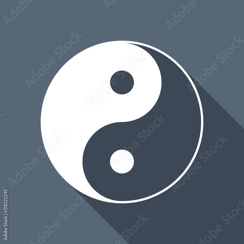 yin yan symbol. White flat icon with long shadow on background