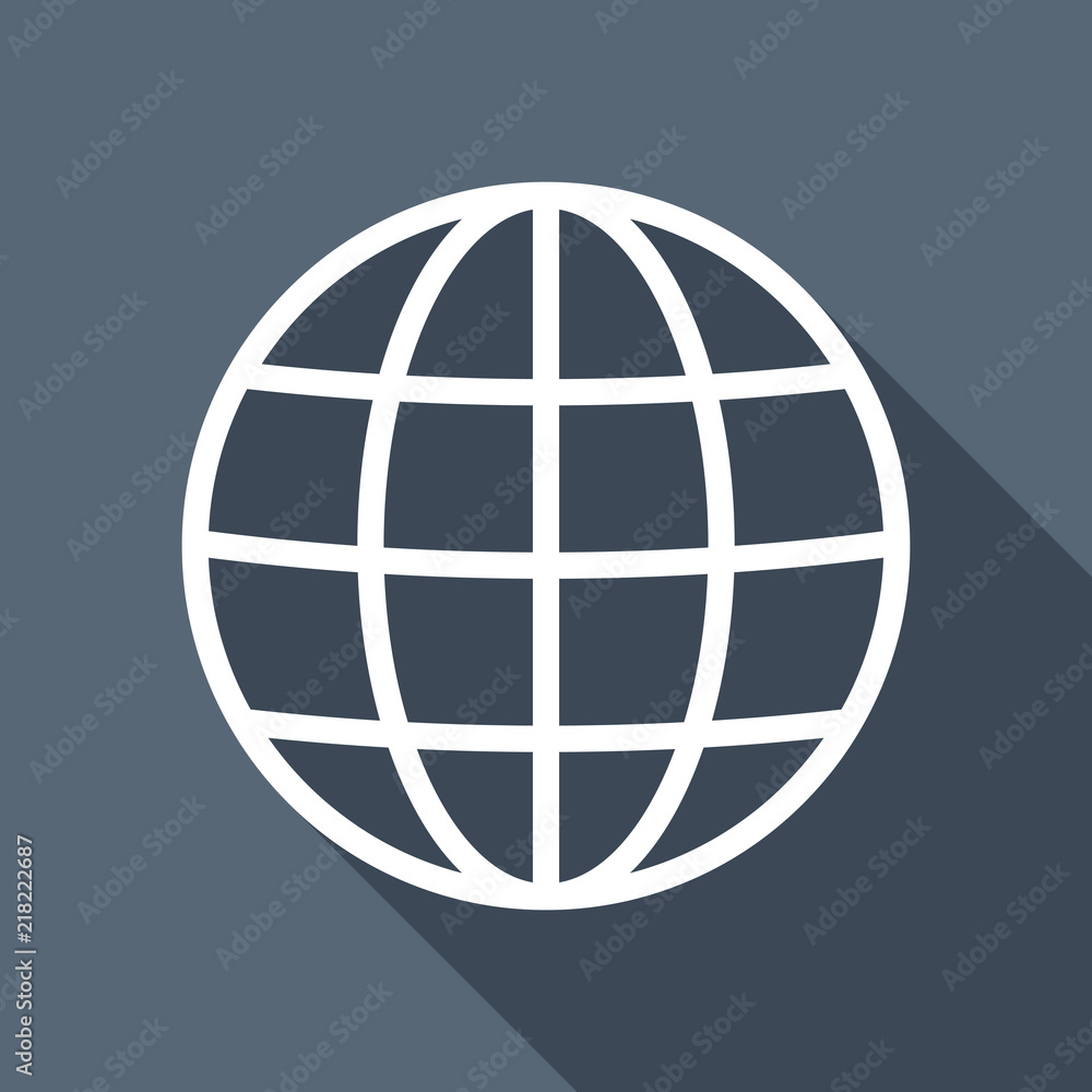Simple globe icon. Linear, thin outline. White flat icon with lo
