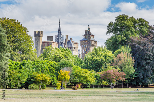 View on Cardiff castle from  Bute park in the centre of Cardiff, Wales, UK photo