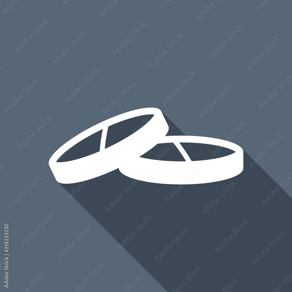 Pills or vitamin. White flat icon with long shadow on background