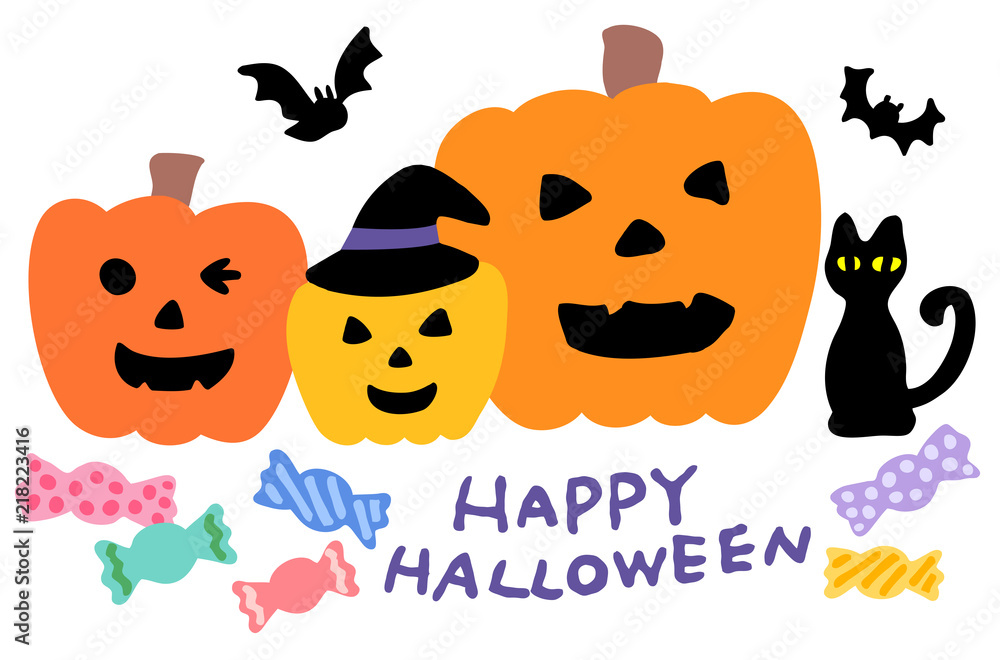 ハロウィンのイラスト かぼちゃと黒猫 Stock Illustration Adobe Stock