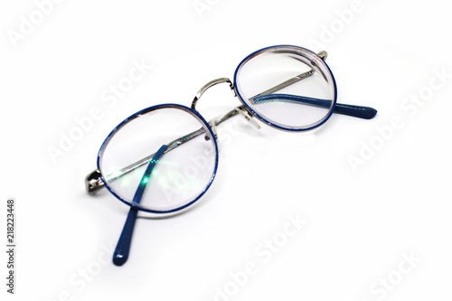 Spectacles Eyeglasses placed on a white background. photo