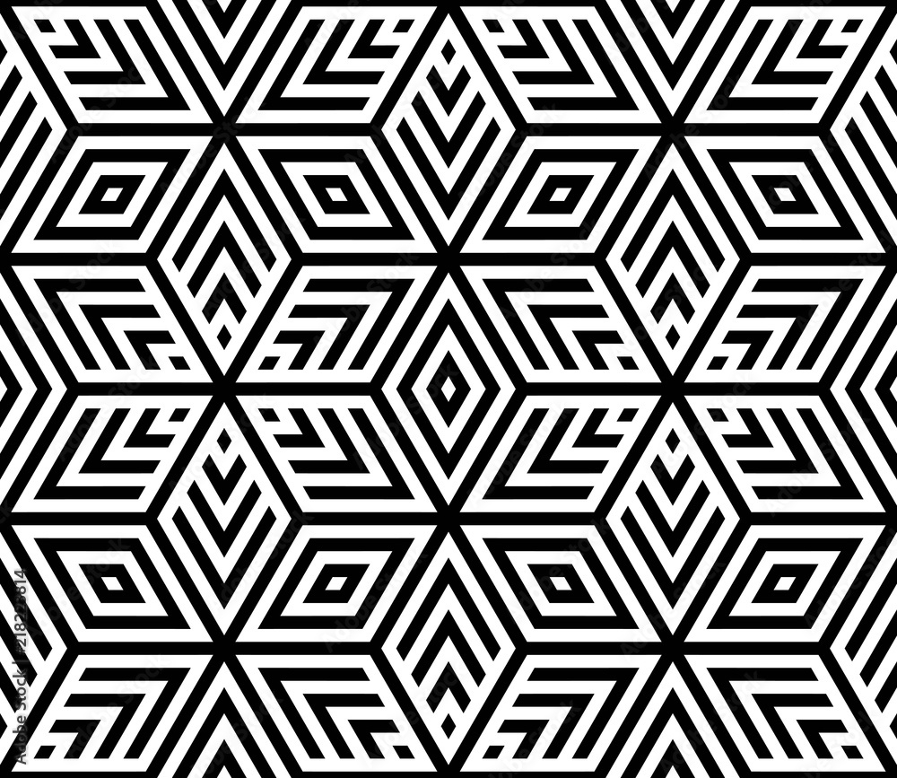Vector seamless texture. Modern geometric background. Monochrome geometric pattern with hexagons of dots.