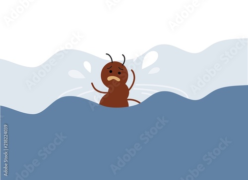 helpless ant inside water vector
