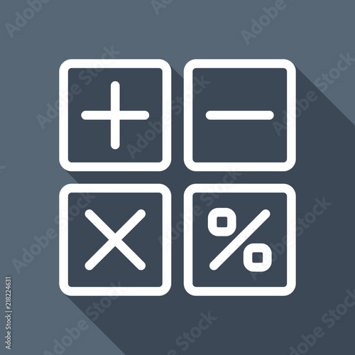 simple icon of calculator. White flat icon with long shadow on b