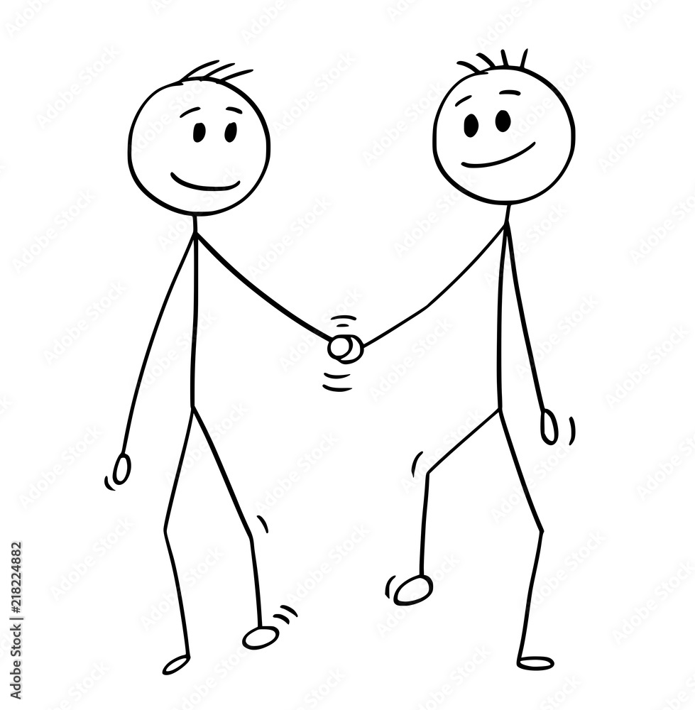 Cartoon Stick Drawing Conceptual Illustration Of Homosexual Couple Of Two Gay Men Walking 
