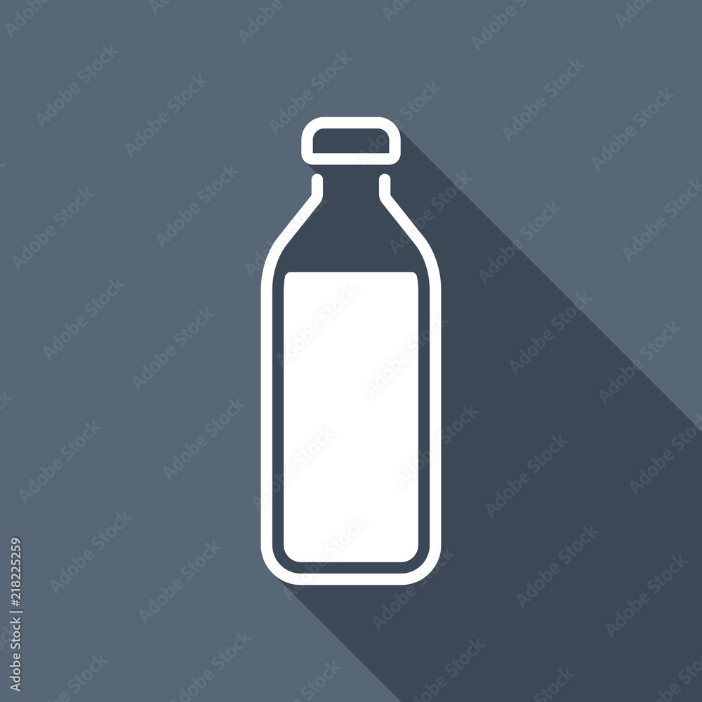 bottle of water, simple icon. White flat icon with long shadow o bottle of water, simple icon. White flat icon with long shadow o