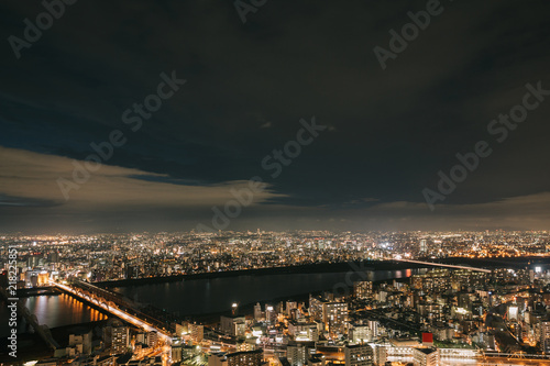 Osaka urban cityscape landscape background at twilight night