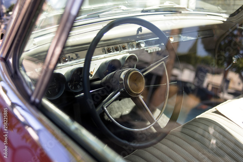 A view of a classic vintage car interior