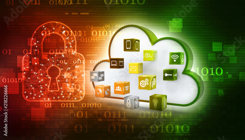 3d rendering Cloud computing concept, Cloud with Social Media Icons in technology background