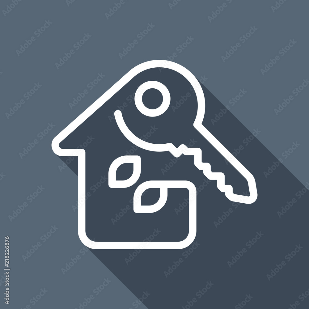 Eco house with key. Linear icon with thin outline. One line styl Eco house with key. Linear icon with thin outline. One line styl