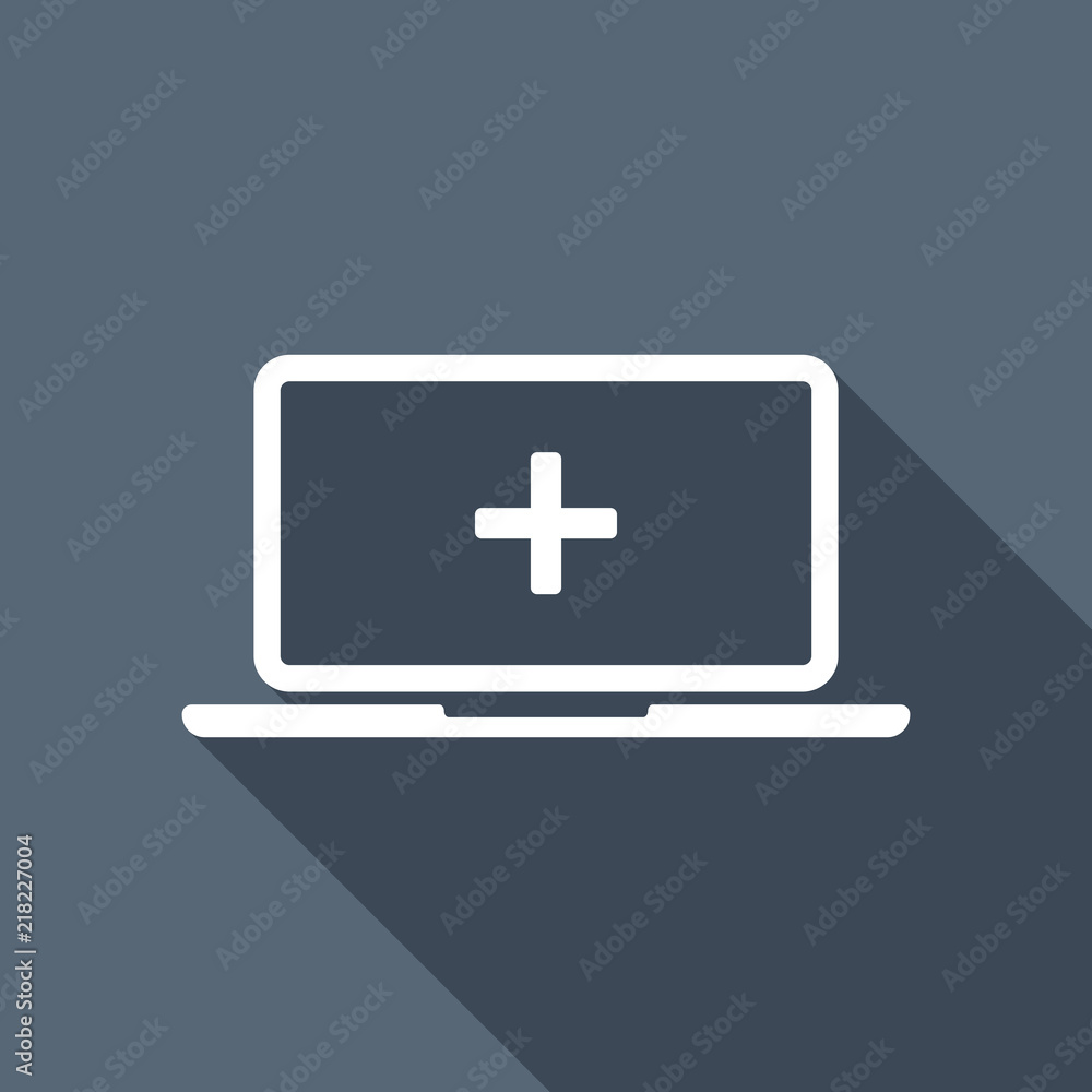Fototapeta premium Laptop or notebook computer with medical cross on screen. Simple