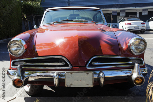 A front view of a classic vintage American car 
