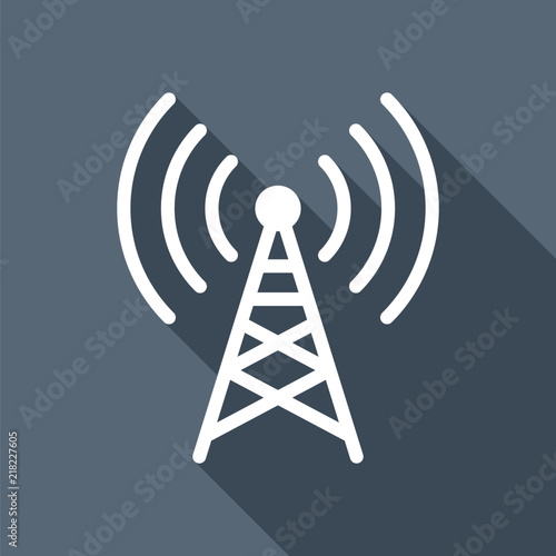 Radio tower icon. Linear style. White flat icon with long shadow