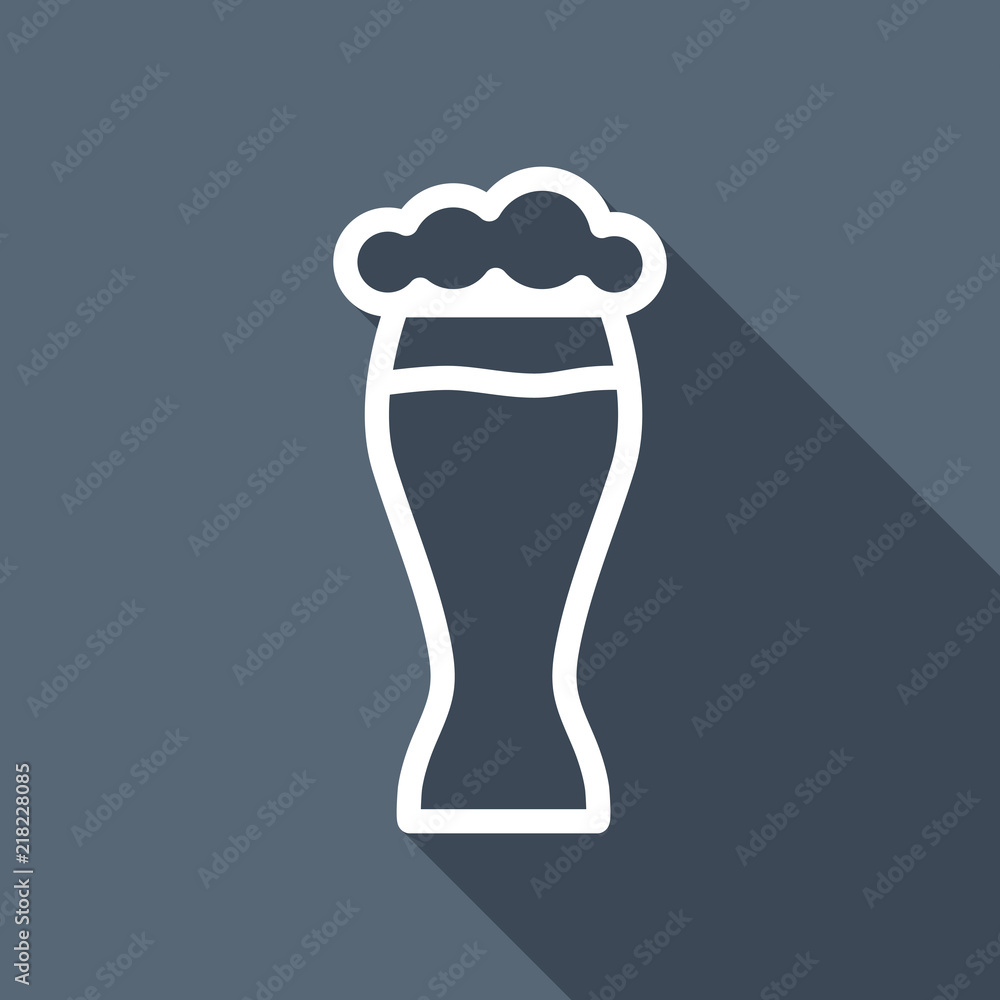 Beer glass. Simple linear icon with thin outline. White flat ico Beer glass. Simple linear icon with thin outline. White flat ico