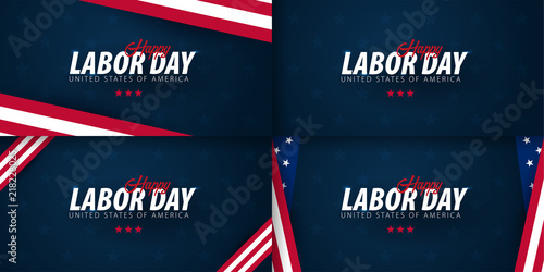 Set of Labor Day sale promotions, advertisings, posters, banners, templates with American flag. American labor day wallpapers.