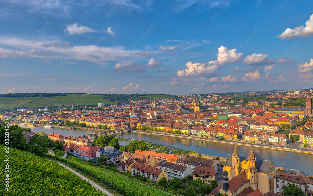 Aerial view of Wuerzburg cityscape from Marienberg Fortress