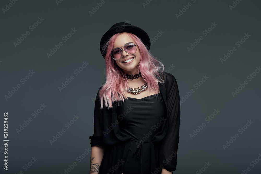 Portrait of fashionable girl with pink hair Portrait of fashionable girl with pink hair