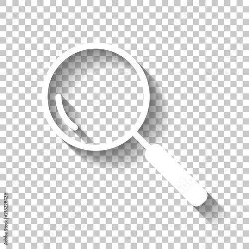 Loupe, search or magnifying. Linear icon, thin outline. White ic
