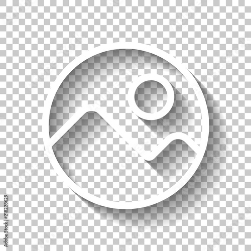 Simple picture icon. Linear symbol, thin outline. White icon wit