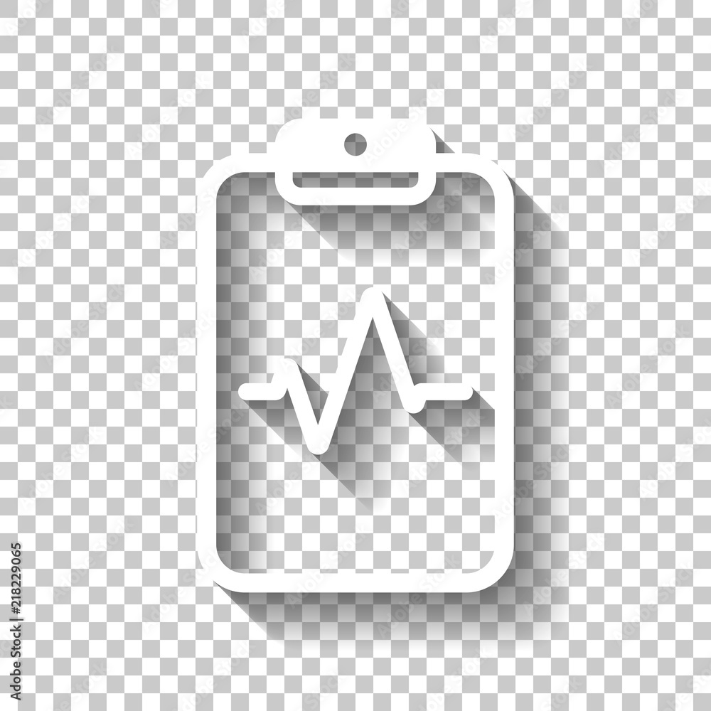Tablet paper and pulse line. Linear, thin outline. White icon wi Tablet paper and pulse line. Linear, thin outline. White icon wi