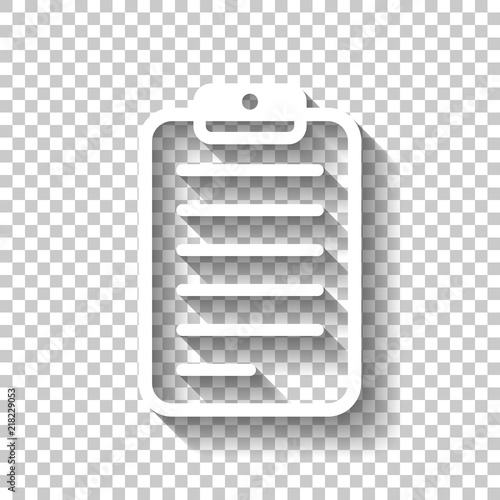 tablet, paper with text. White icon with shadow on transparent b