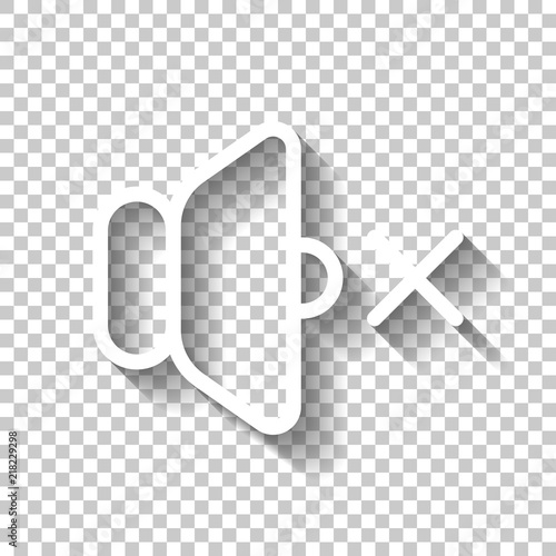 volume mute icon. White icon with shadow on transparent backgrou