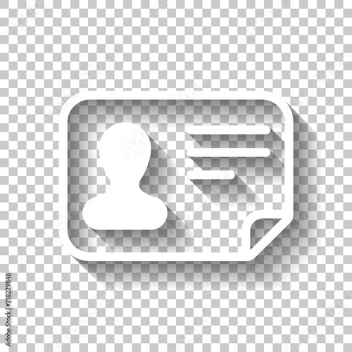 Identification card icon. ID profile. White icon with shadow on