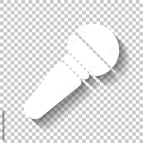 Hands microphone icon. White icon with shadow on transparent bac