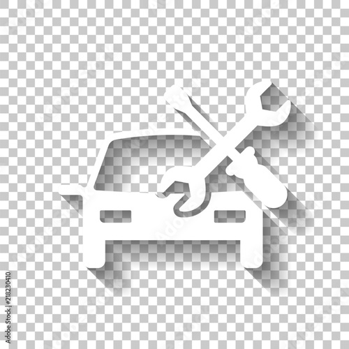 Car service, repair instrument, fix. White icon with shadow on t