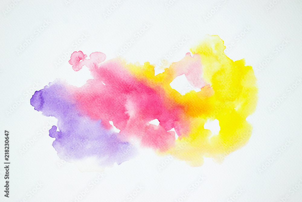 watercolor painting colorful splashing on white paper texture.