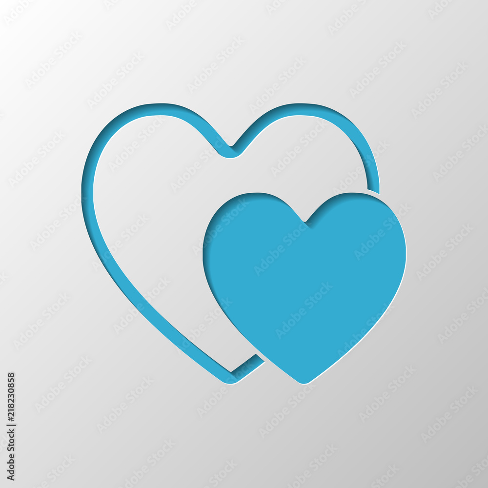 2 hearts. Simple icon. Paper design. Cutted symbol with shadow 2 hearts. Simple icon. Paper design. Cutted symbol with shadow